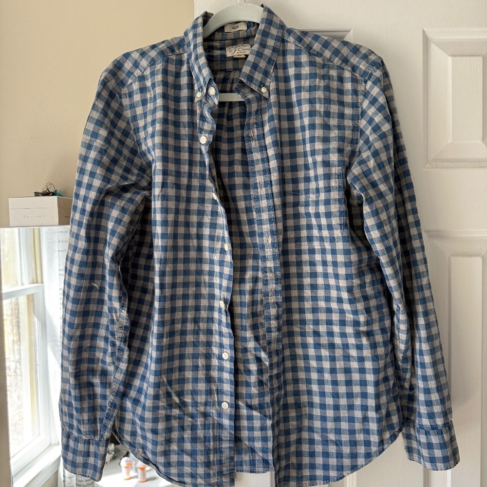 Stretch Secret Wash slim fit Shirt blue and grey button down size M